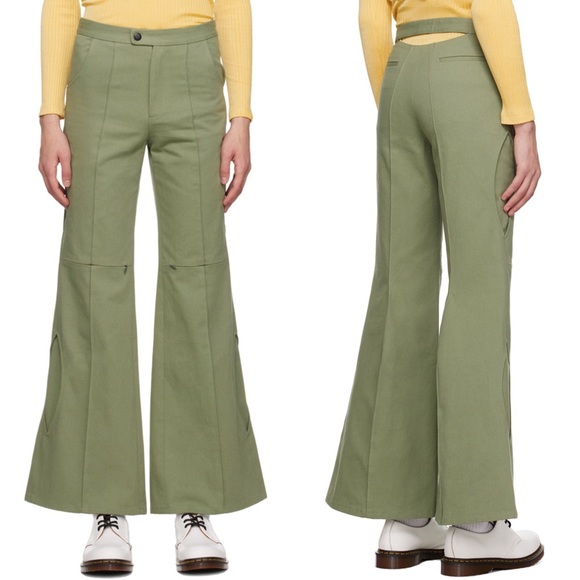 Head Of State Ogun Flare Cargo Zip Cut Out Trousers Size 24 Green - Picture 2 of 9